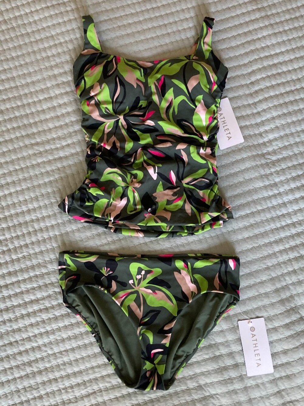 NWT Athleta Square Neck Bra Cup Tankini, size 34D/DD + Swim Bottom, size L